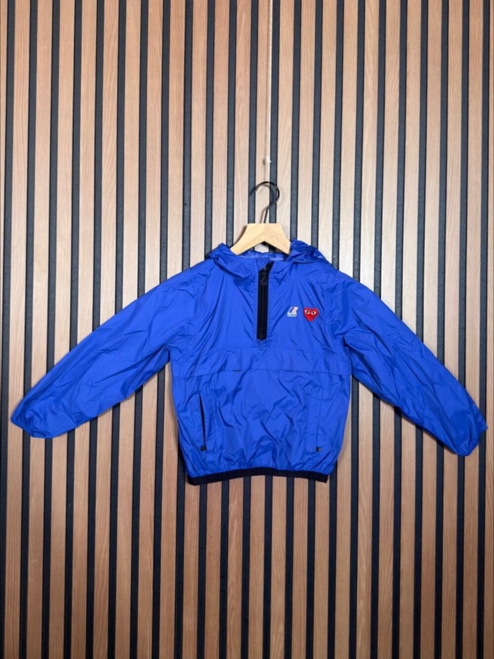 Comme Des Garçons x K-Way Jacket 6 Youth Blue 1/4 Zip Heart Print